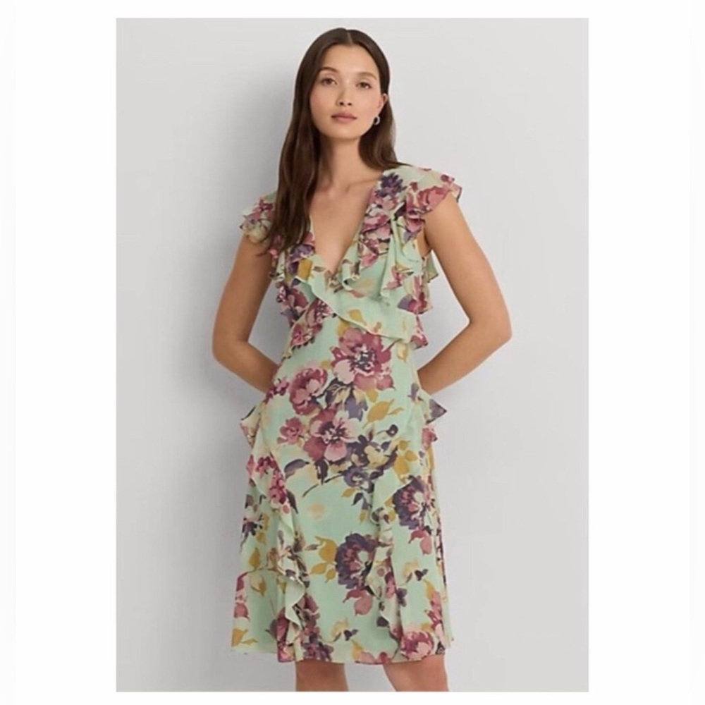 Ralph Lauren Floral Ruffle-Trim Georgette Midi Dress